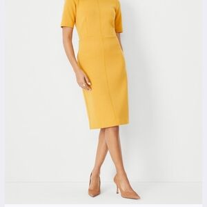 New Ann Taylor Mustard Yellow Short-Sleeve Midi Sheath Dress